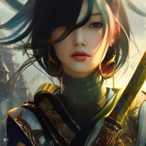 Fantasy Warrior Woman in Guweiz Art Style