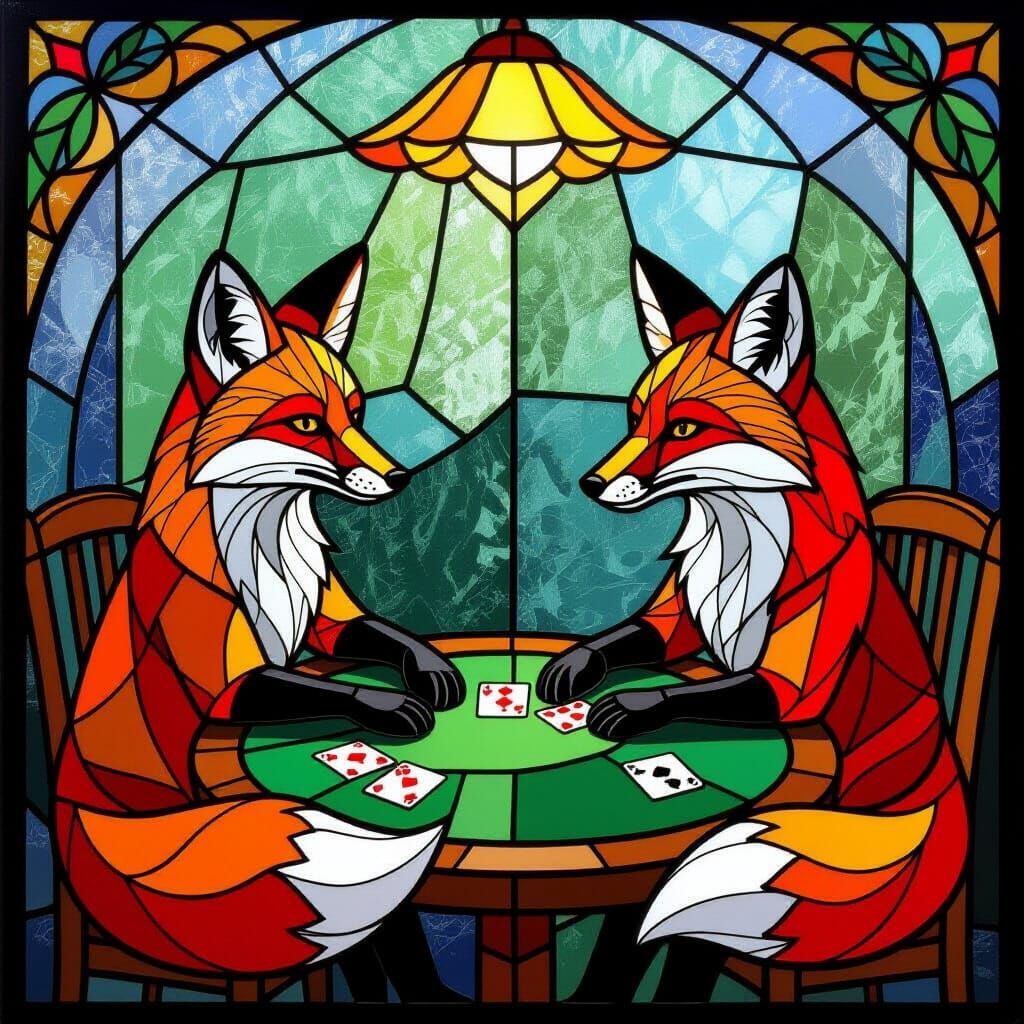 Foxes Made of Stained Glass Play Poker