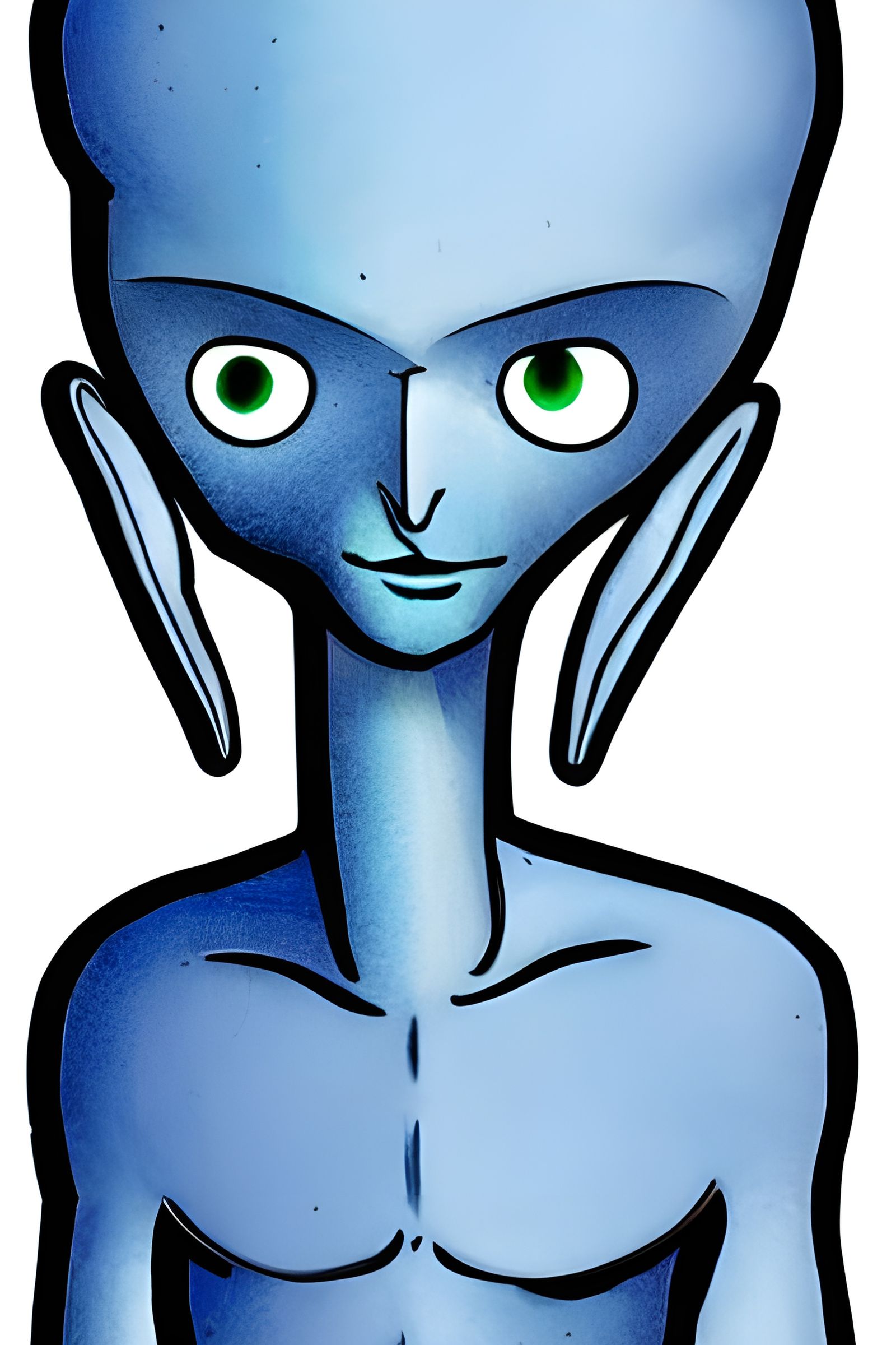 Blue Alien Portrait with Green Eyes