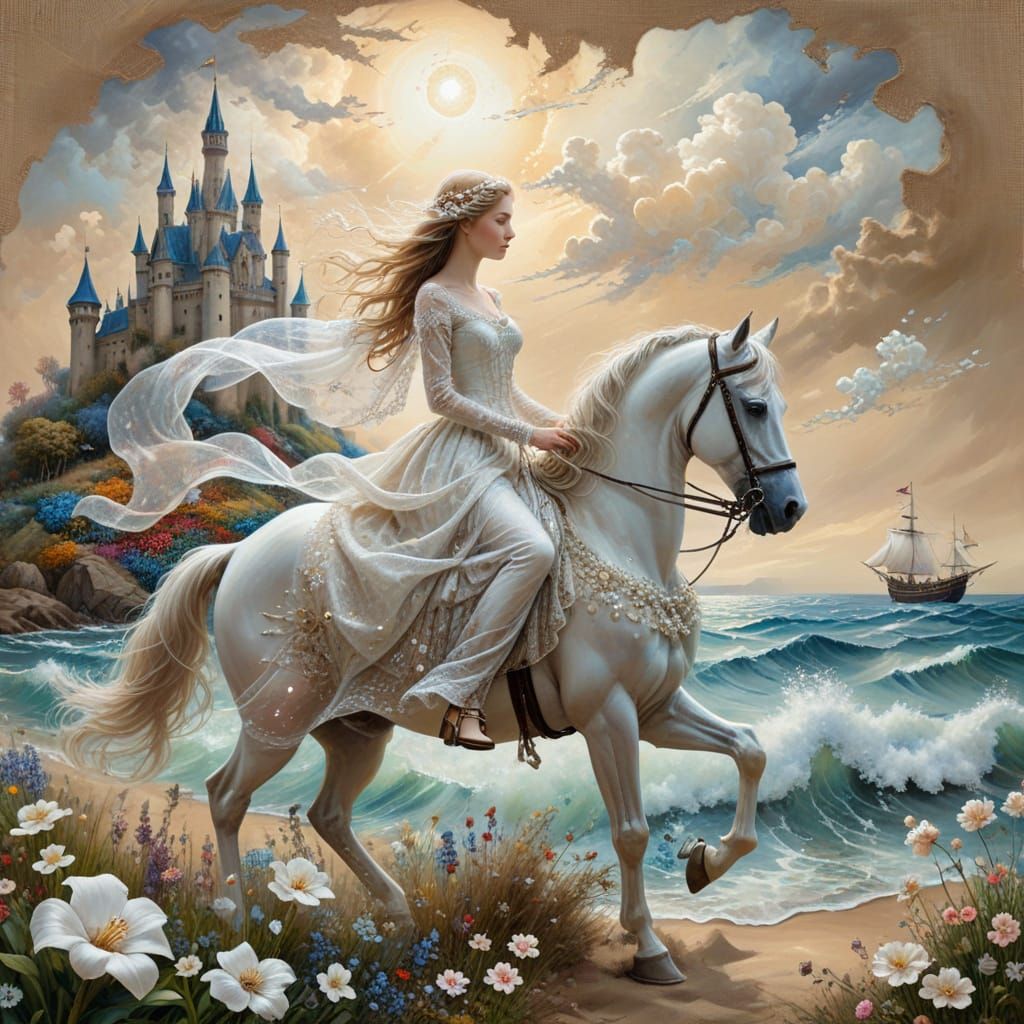 Dreamy Double Exposure Landscape with Princess and Castle