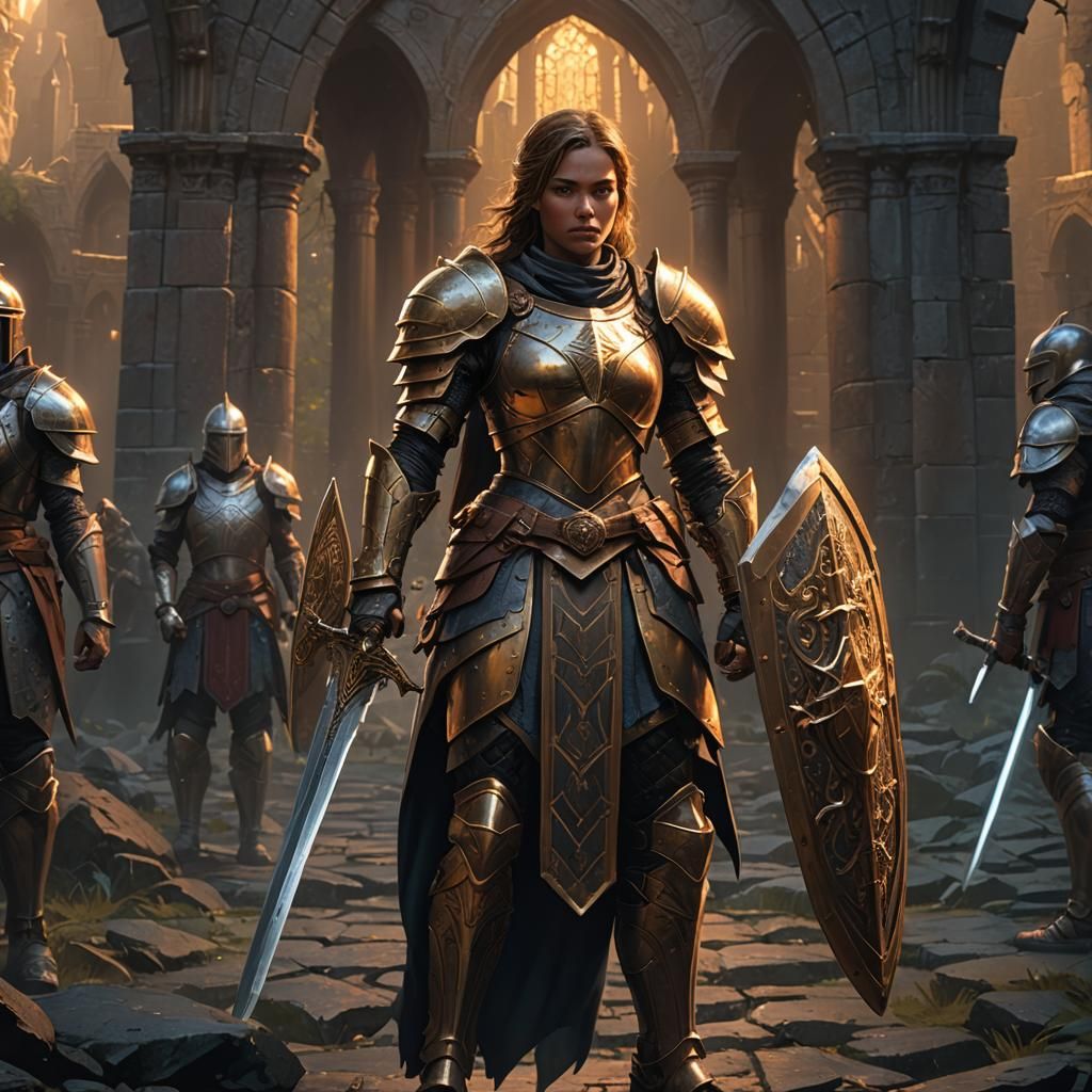 Female Paladin in Dark Fantasy Realm, Hyperdetailed