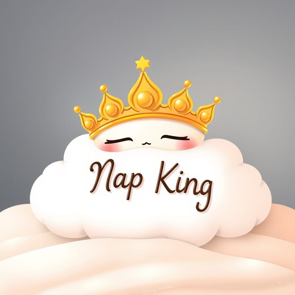 Cute Nap King Crown Sleeping on Cloud Vector Art
