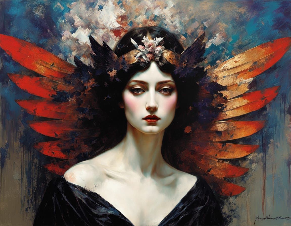 Lady with Wings of Despair in a Maelstrom of Color