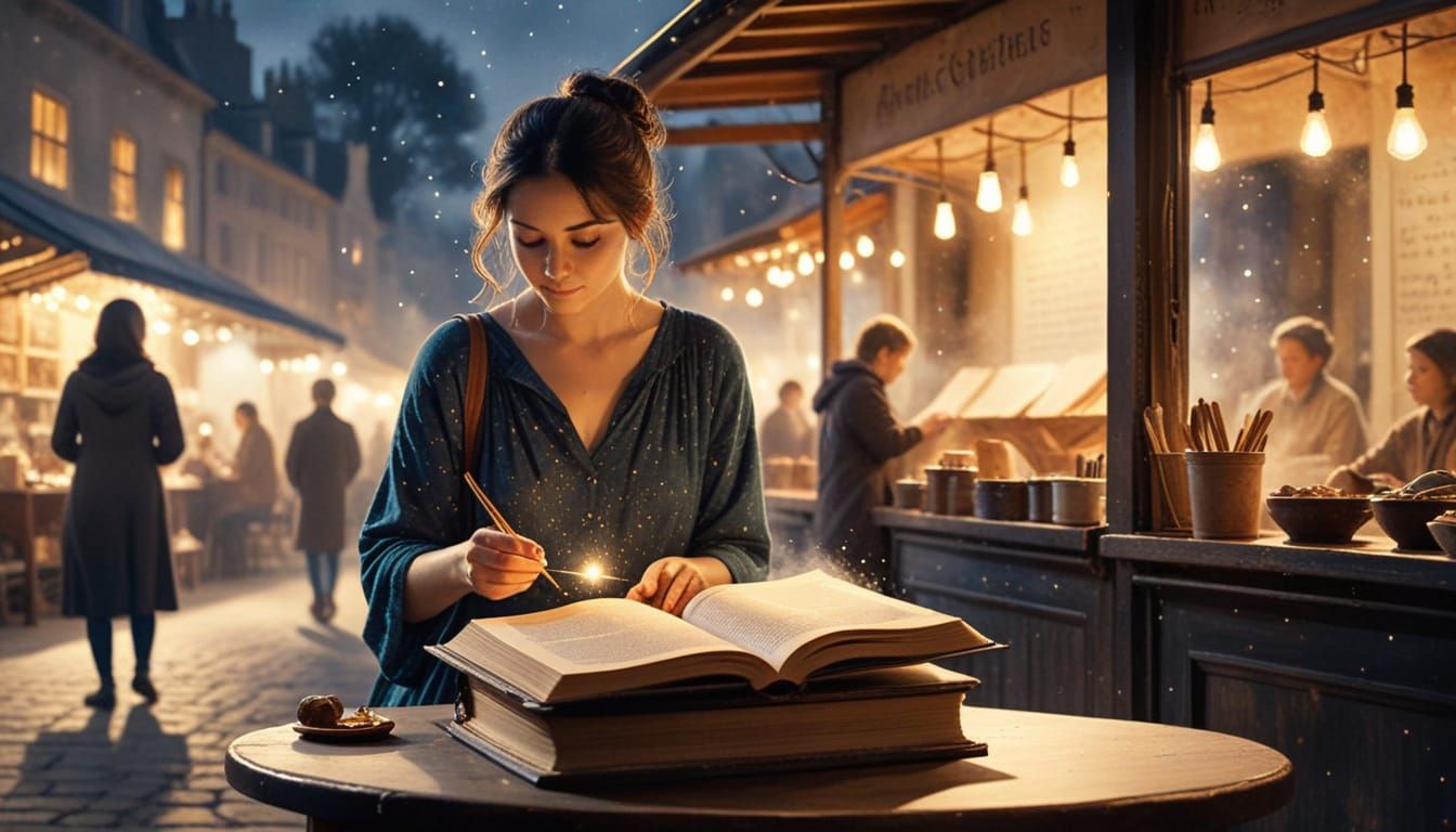 Constellations Spin in Scholar's Book: Surreal Ink-and-Water...