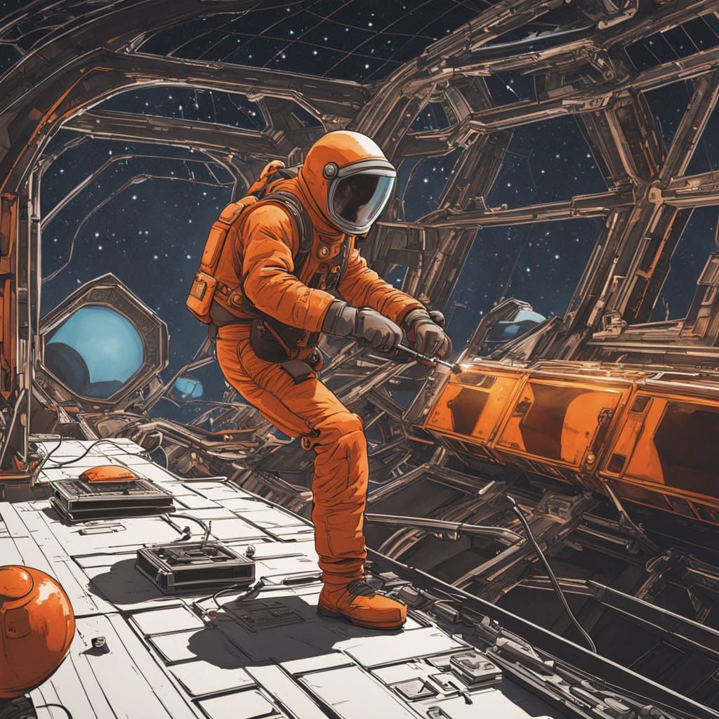 Futuristic Space Engineer Amidst Nebula