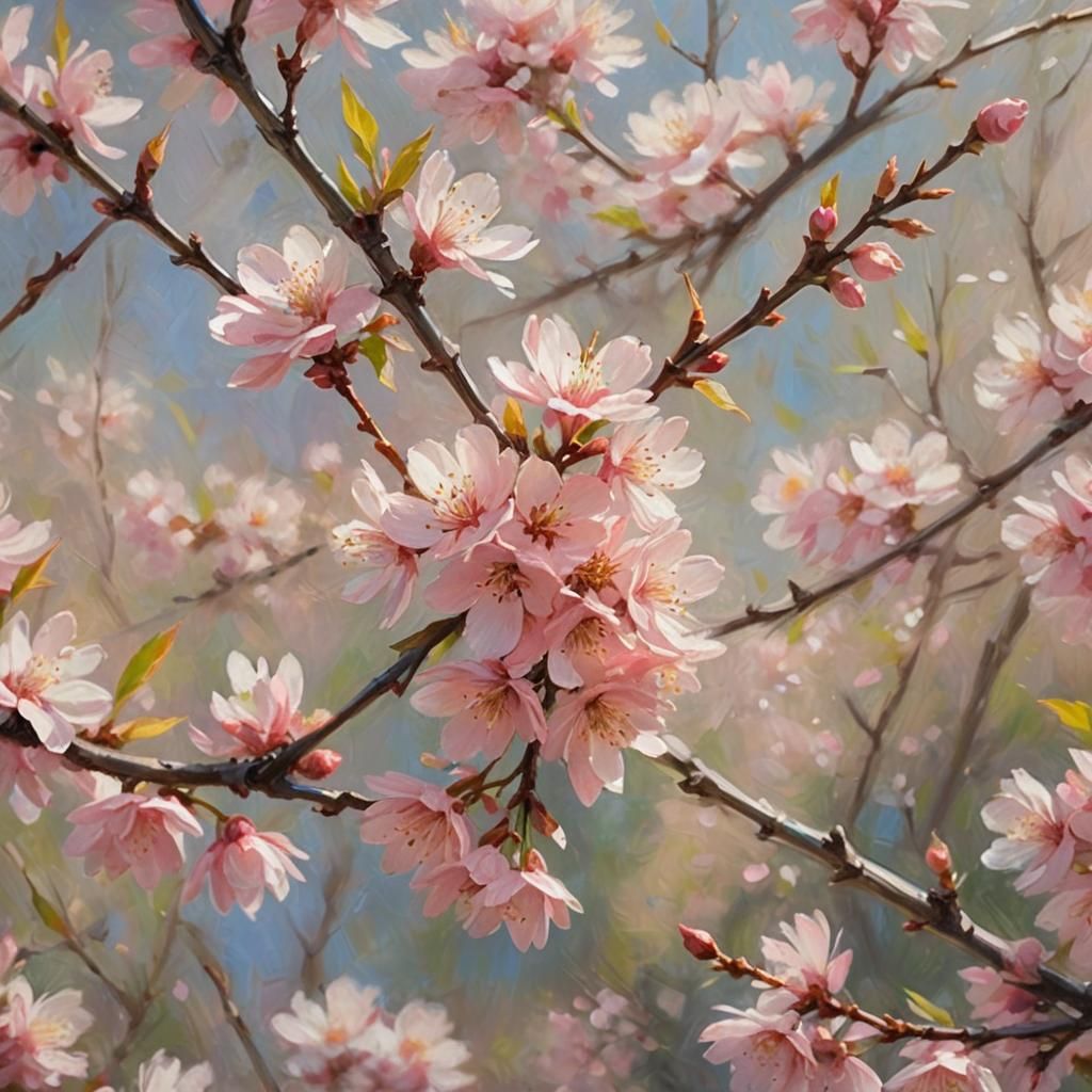 Cherry Blossoms in Impressionist Style