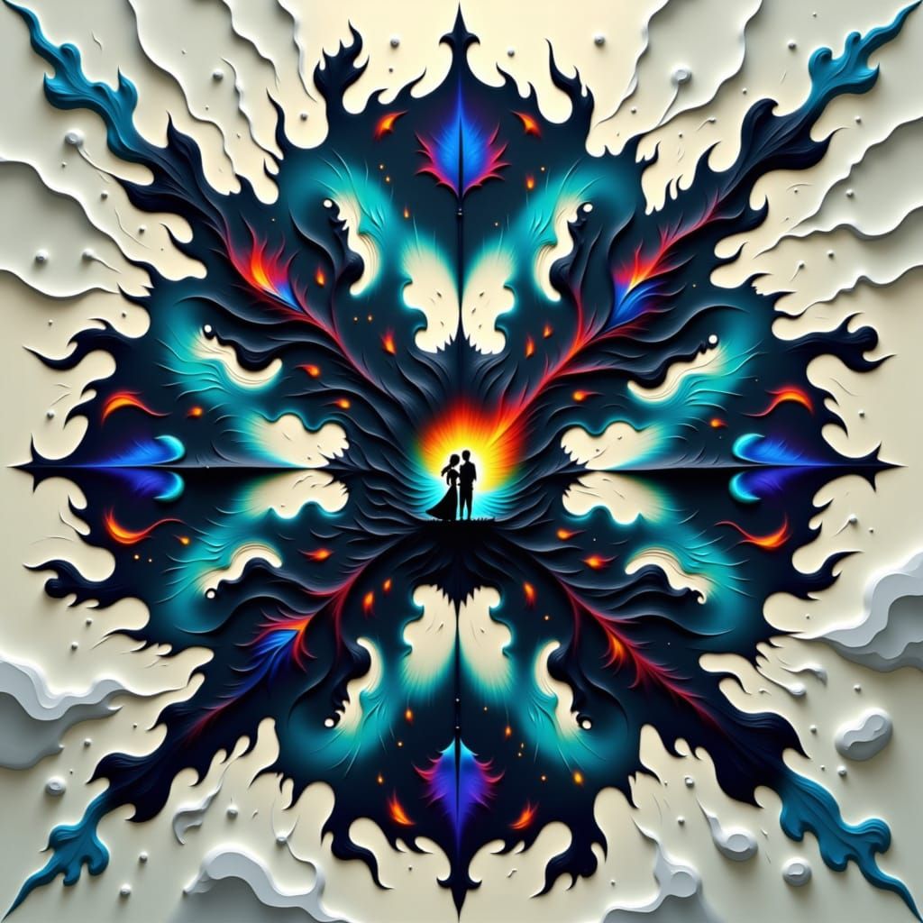 Couple Embracing Amidst Elemental Forces