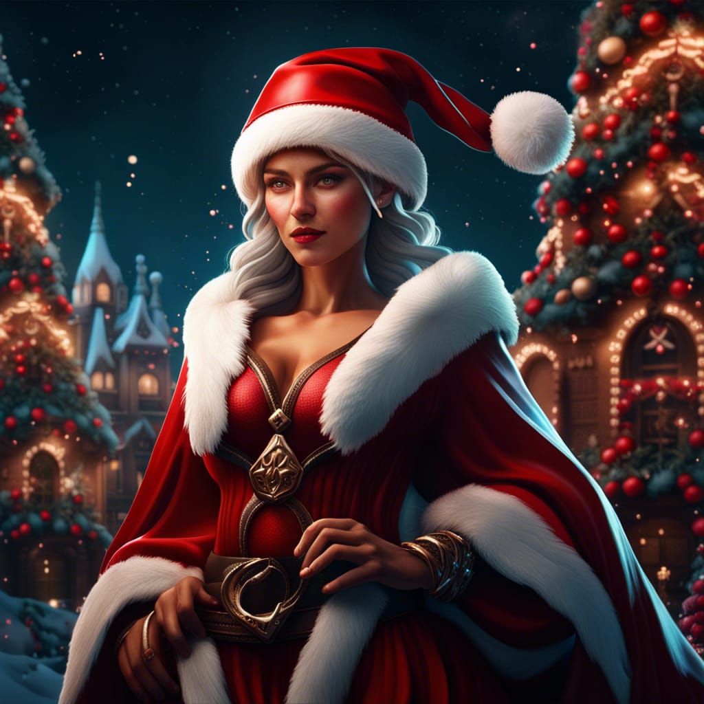 Gorgeous Santa Claus Woman in Detailed Matte Painting