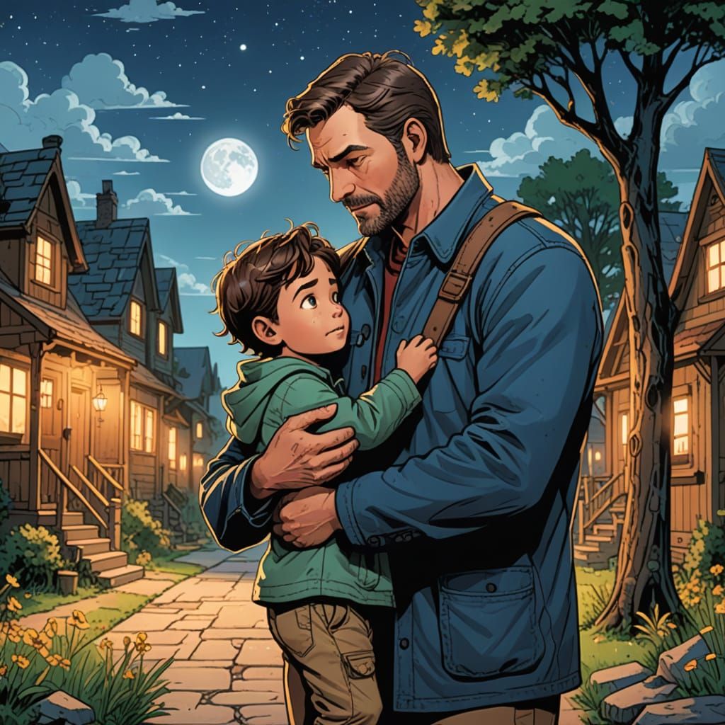 Heroic Super Dad Comic Book Illustration