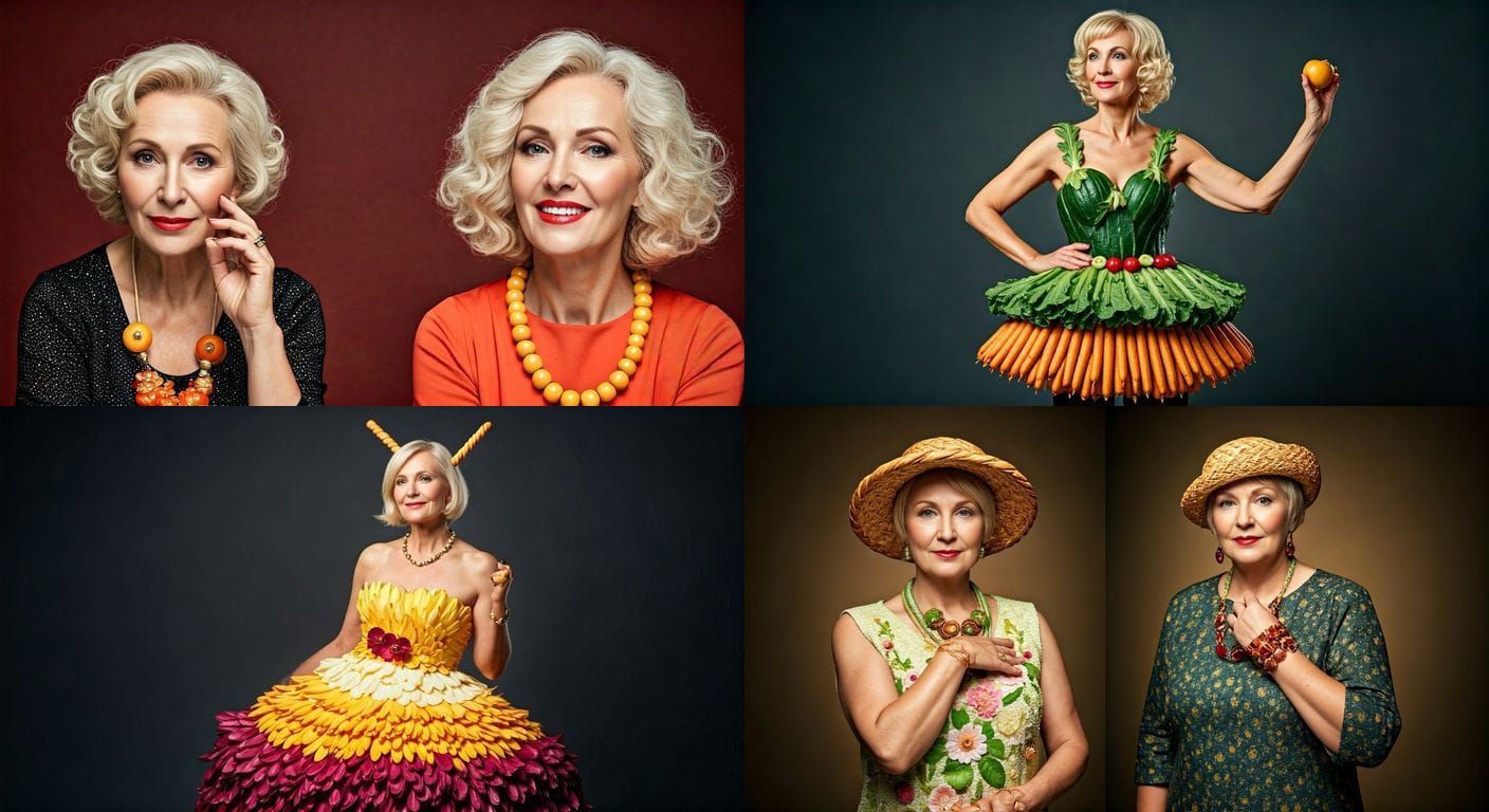 Ageless Women Wearing Food Couture, Professional Photography
