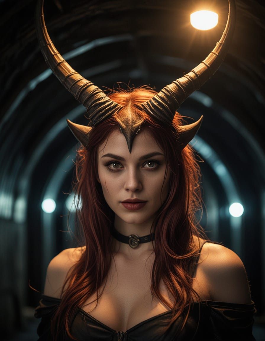 Lilith the Demon in Dark Tunnel: Cinematic Photography