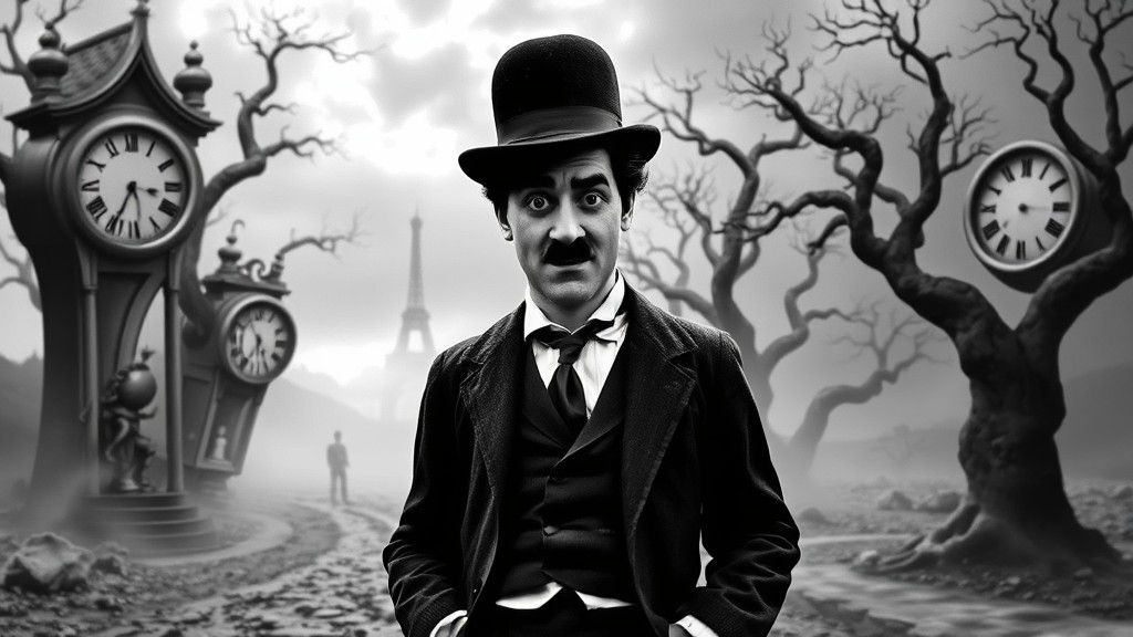 Chaplin in Surreal Dreamscape: Black and White