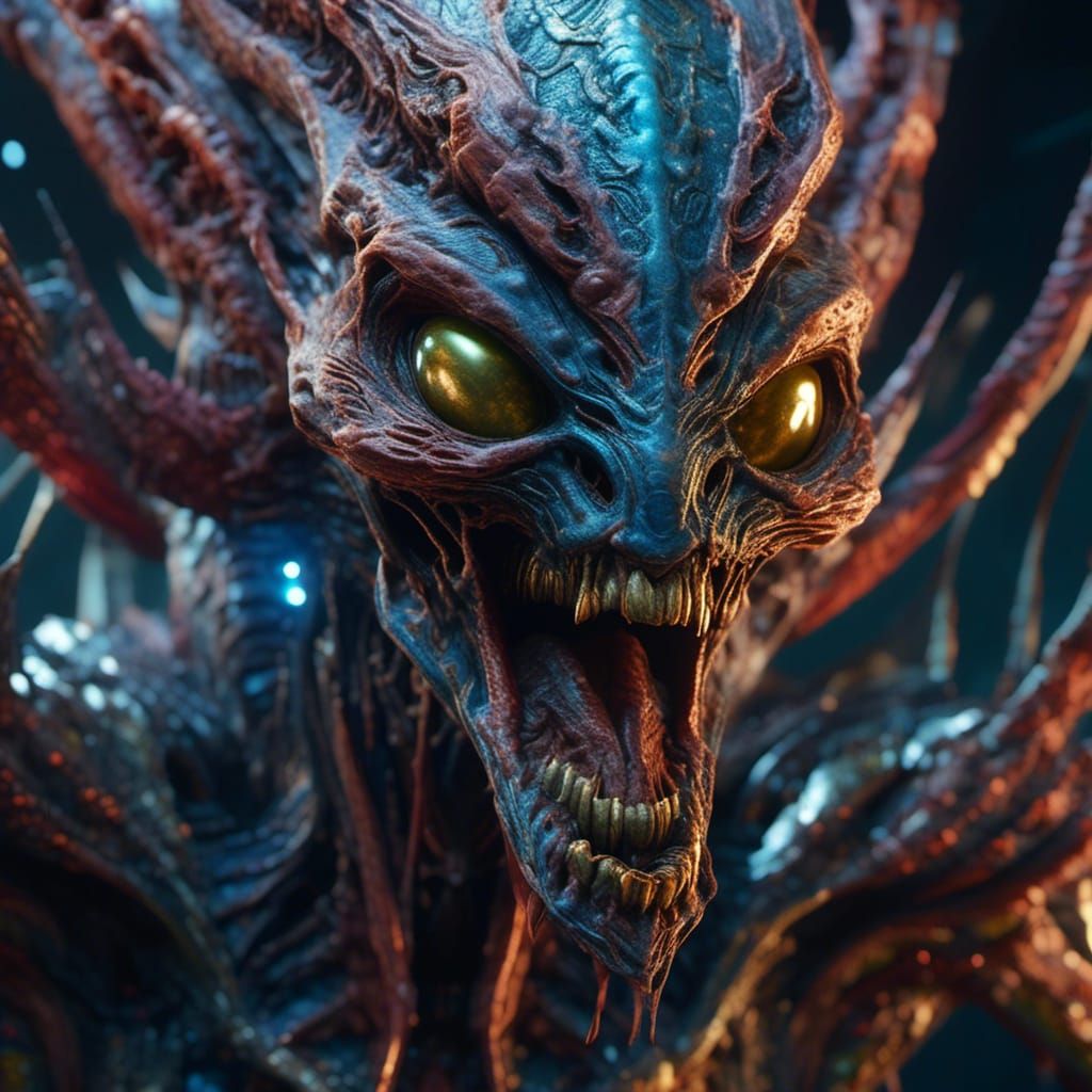 Scary Alien Close-Up: Hyperreal Detailed Painting