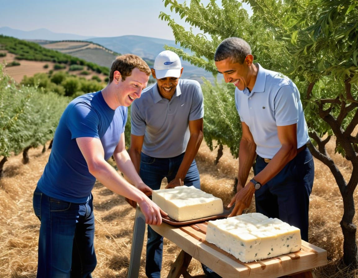 Mark Zuckerberg and Barack Obama in the annual feta cheese harvest