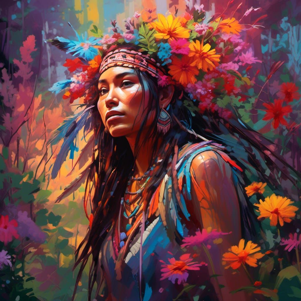 Native American Wildflowers in Hyperrealistic Splash Art