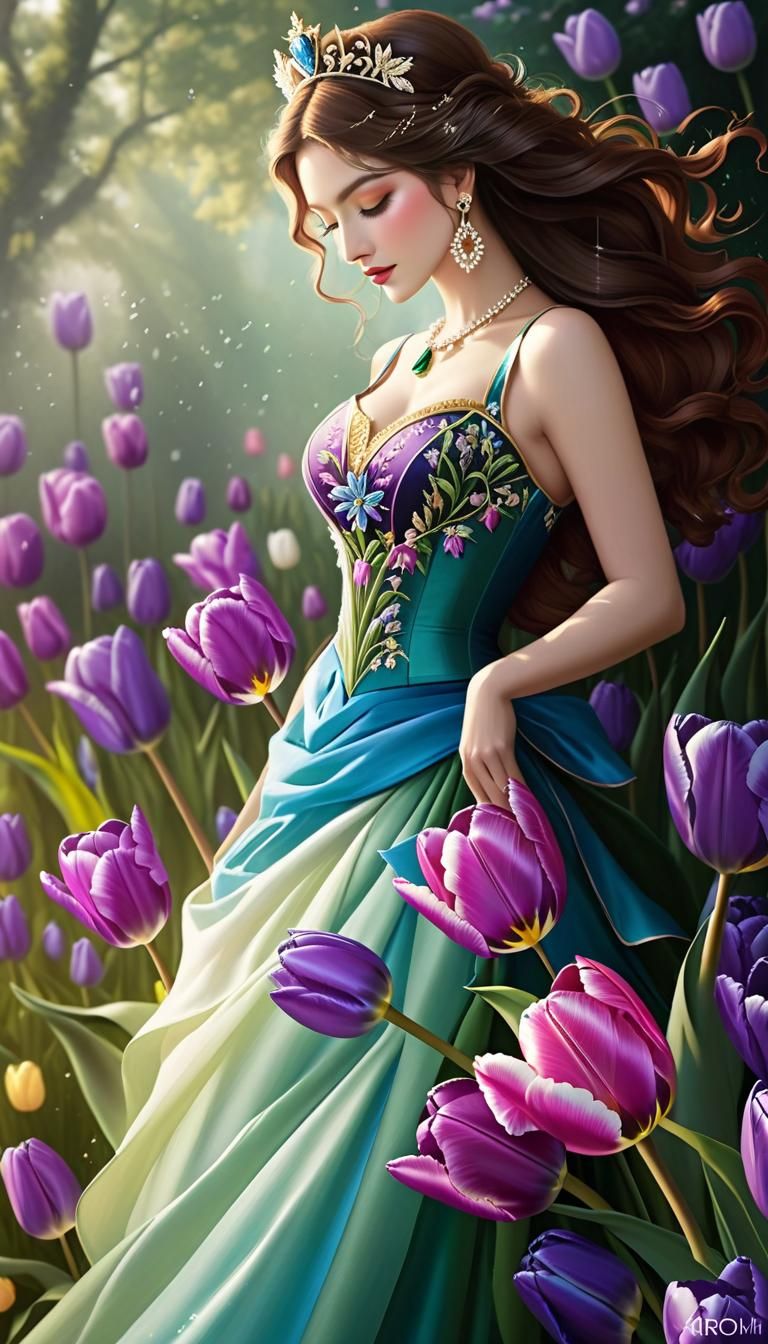 Tulip Fairy Goddess in Bioluminescent Forest