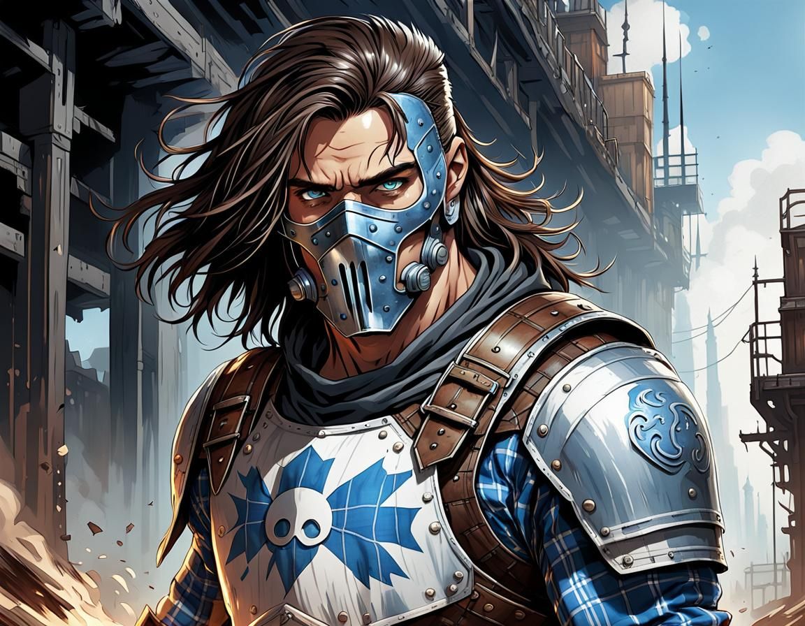 Steampunk Teen with Metal Armor, Comic Book Art