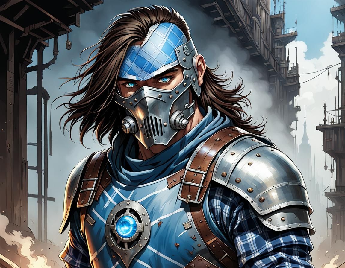 Steampunk Teen with Armor and Metal Mask Comic Art