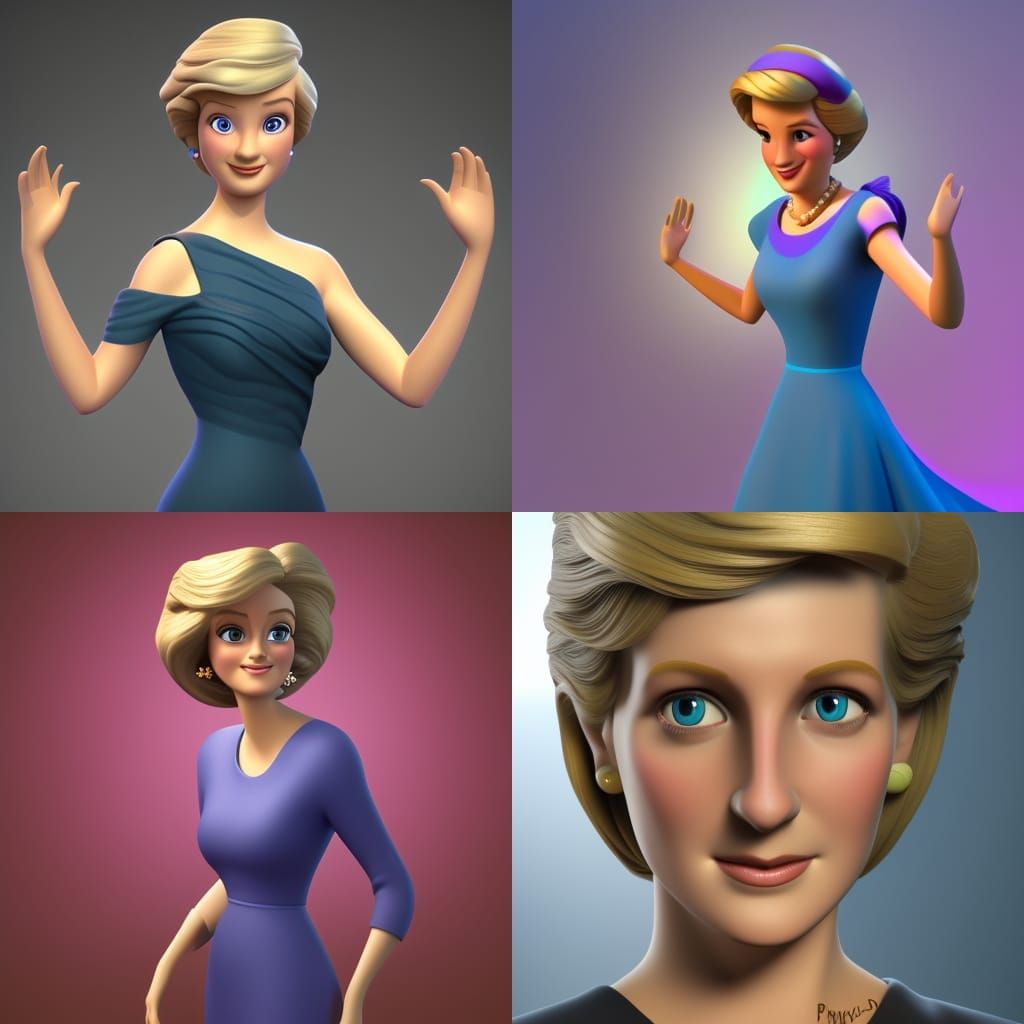 Princess Diana as Pixar-Style 3D Digital Art
