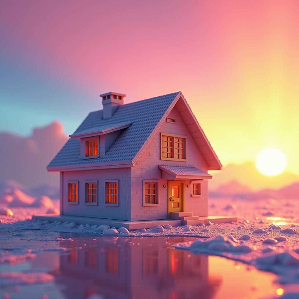 Isolated Lego House in a Surreal Dreamscape