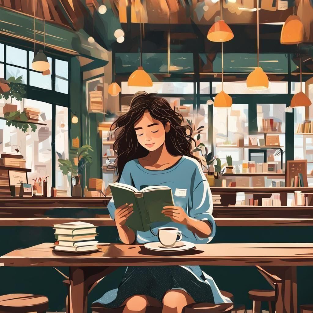 Girl Reading in Coffee Shop