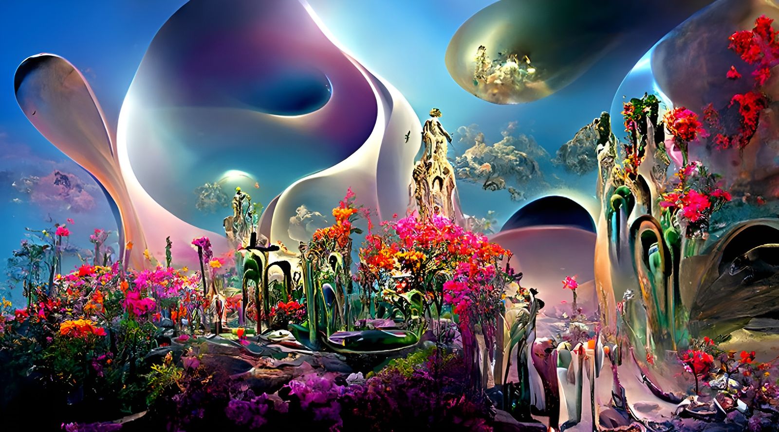 Surreal Infinite Garden Under Quantum Moons
