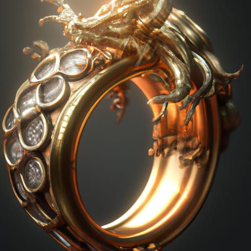 Golden Dragon Ring Carvings in Art Nouveau Style