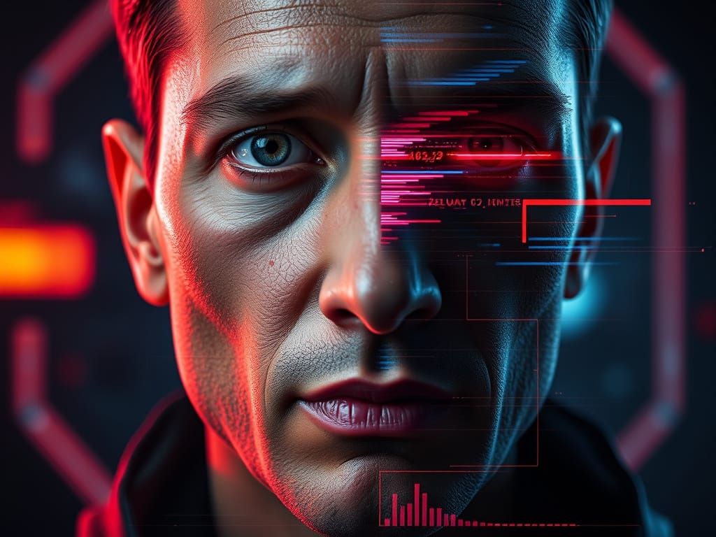 Photorealistic Face Glitch in Futuristic Cyberpunk Style