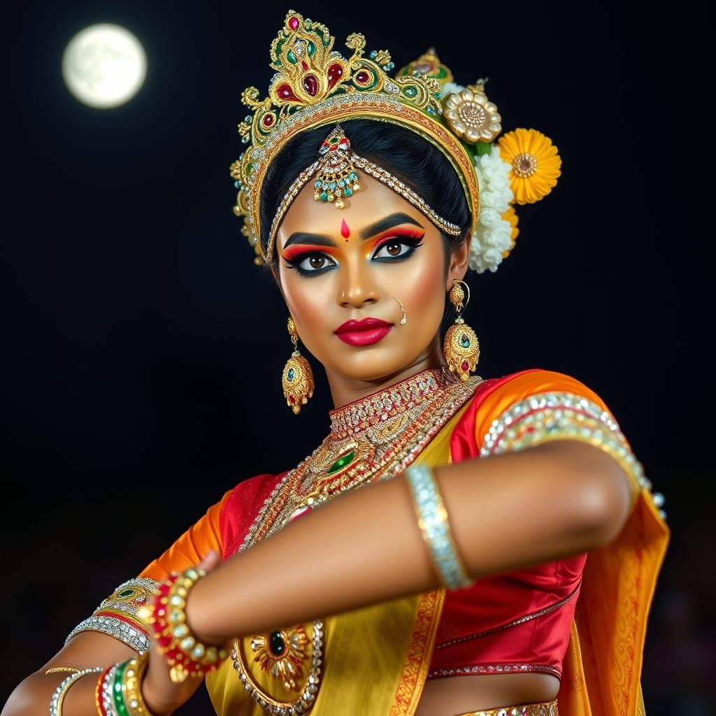 Sri Lankan Kandyan Dancer in Osariya Attire