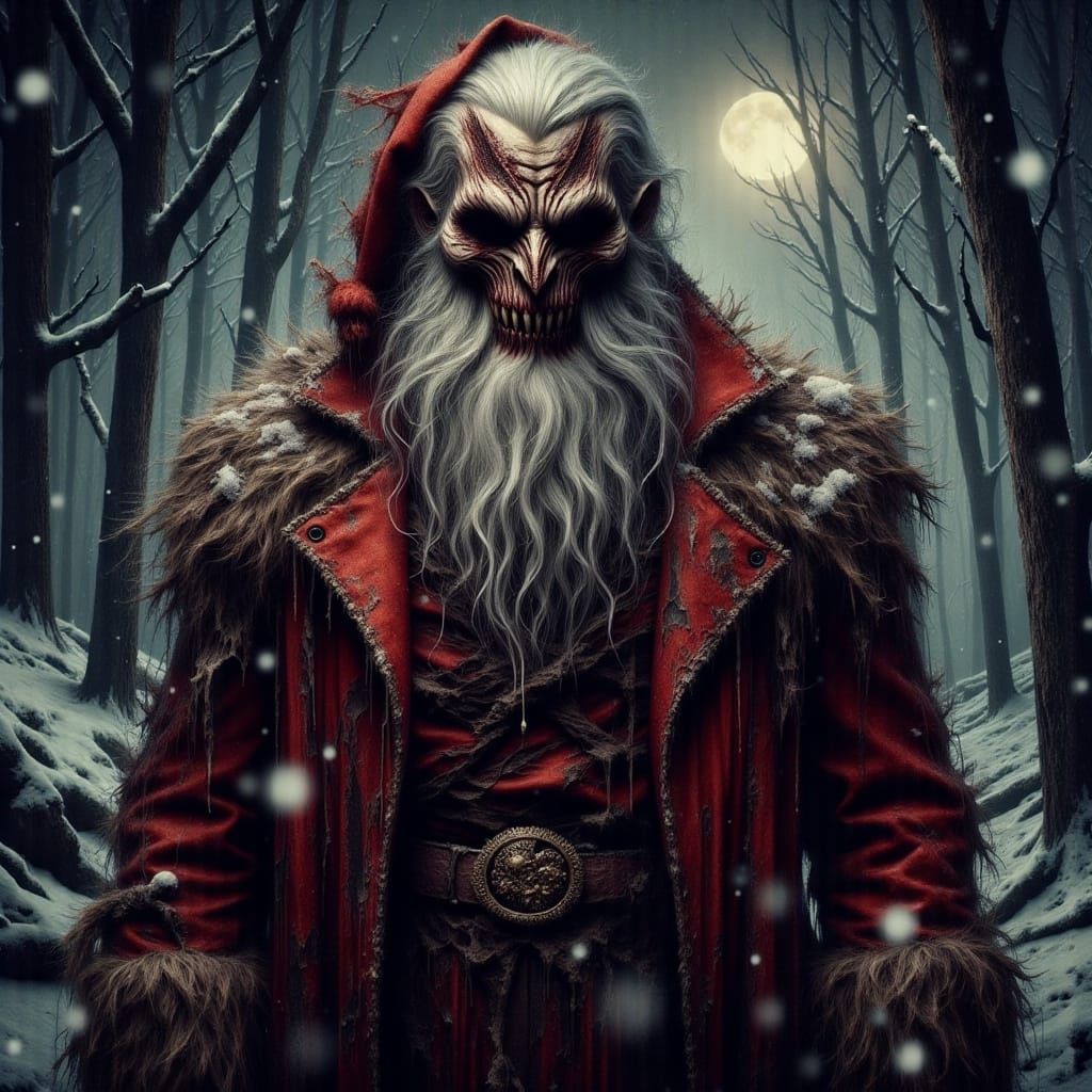 Dark Surreal Santa Claus in a Twisted Winter Wonderland