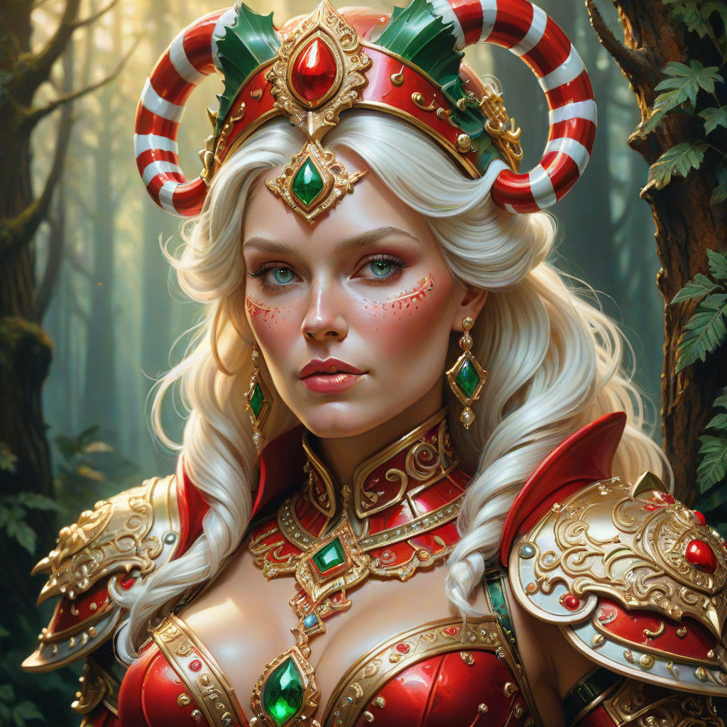 Mrs. Claus in Vibrant Fantasy Armor, a Hyper-Realistic Portr...