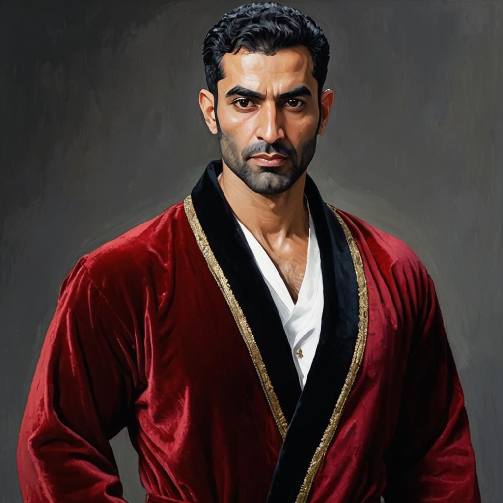 Bearded Man in Red Robe, Impasto Oil Portrait