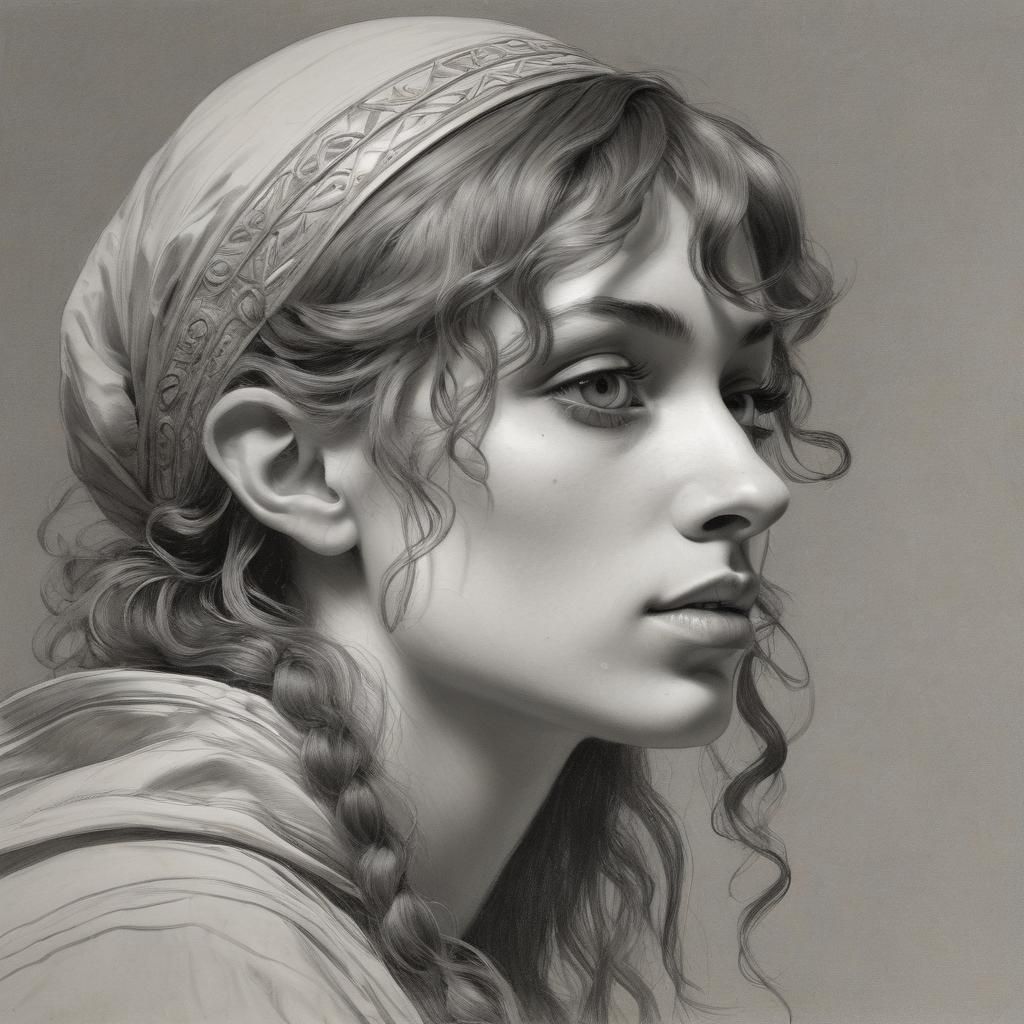 Hyperrealistic Pencil Portrait of Elf Girl, 1878 Style