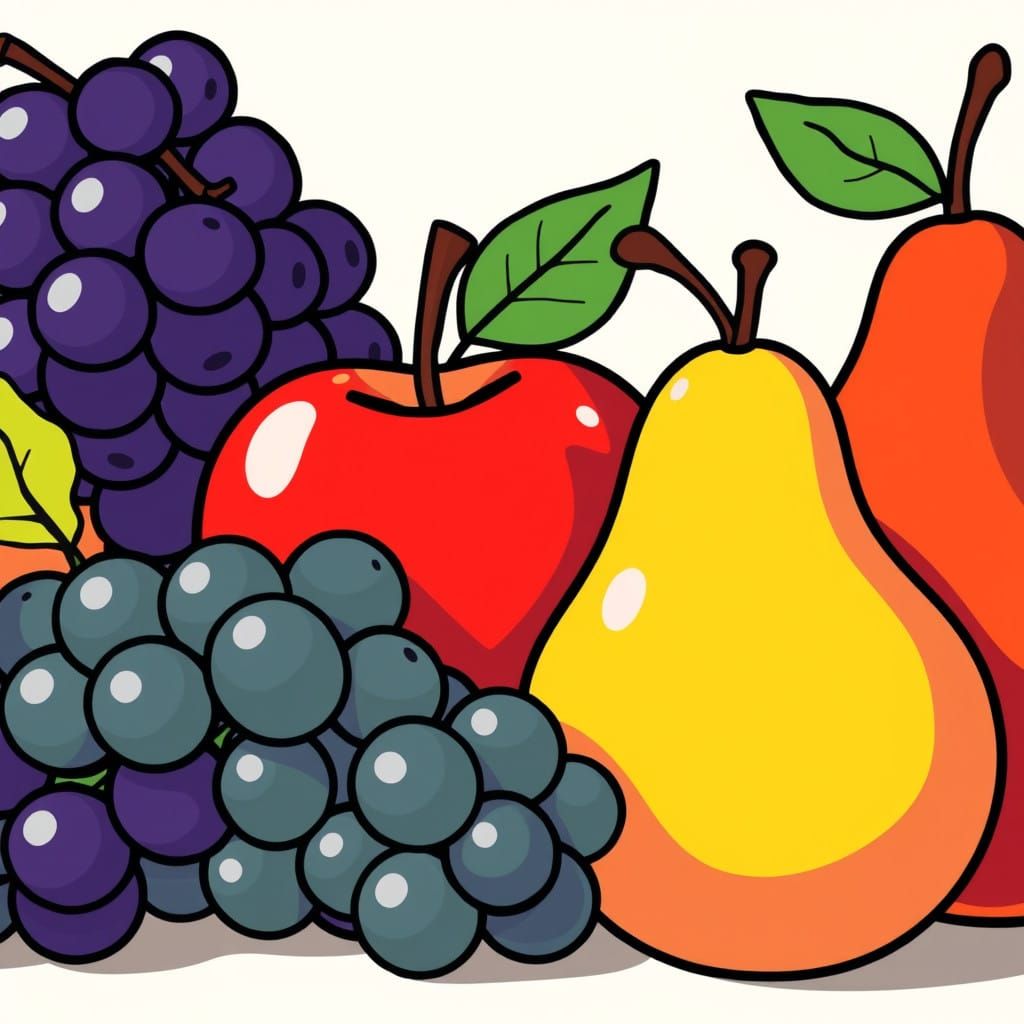 Vibrant Fruit Still Life in Cel-Shaded Style
