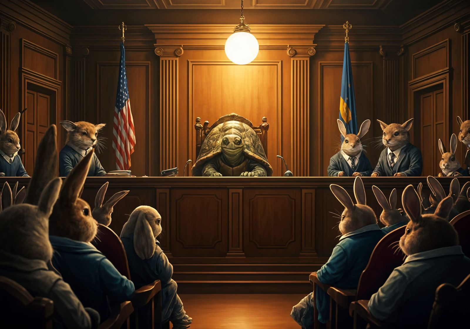 Animal Courtroom Scene in Painterly Style