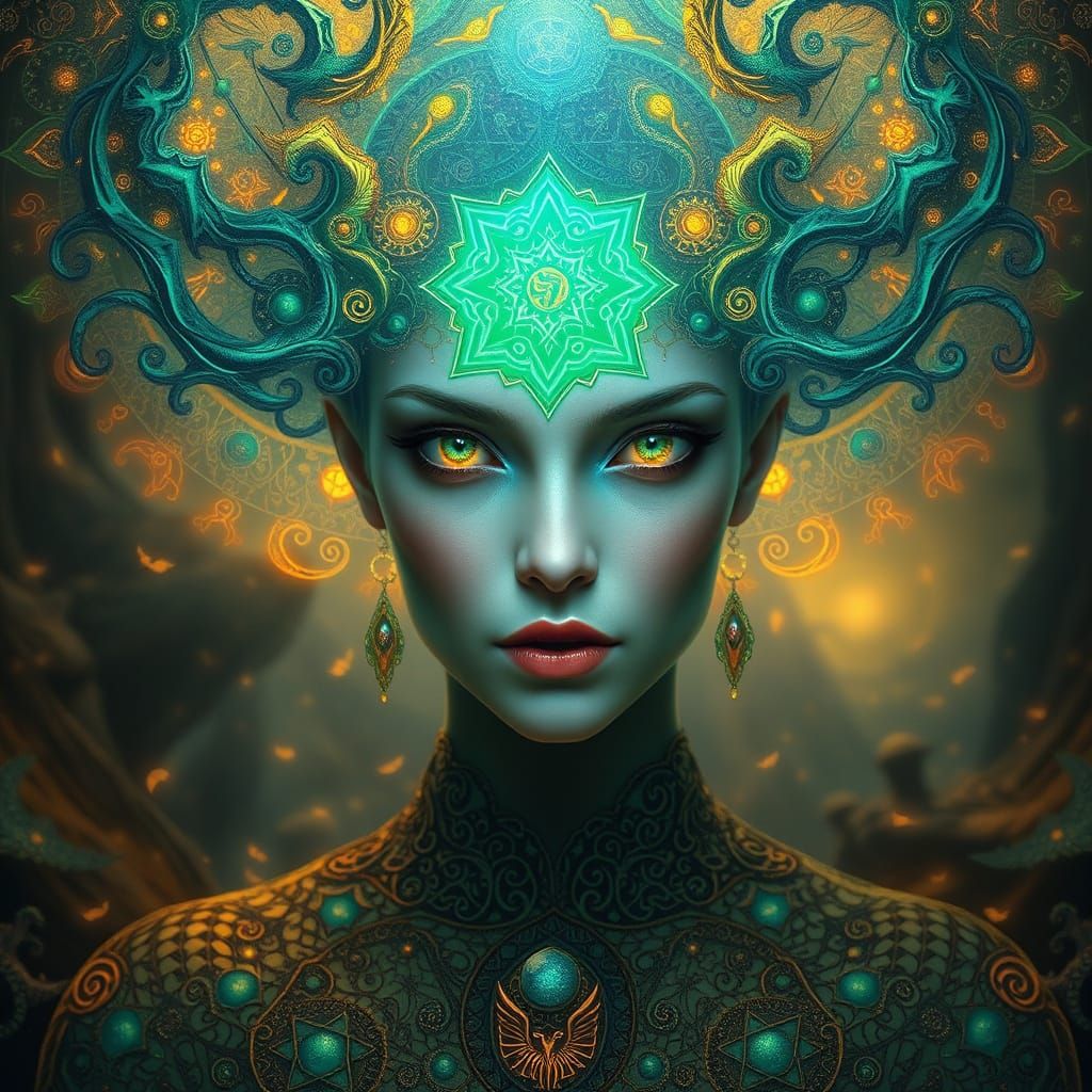 Ethereal Spirit Summoner in Ancient Norse Art Nouveau Style