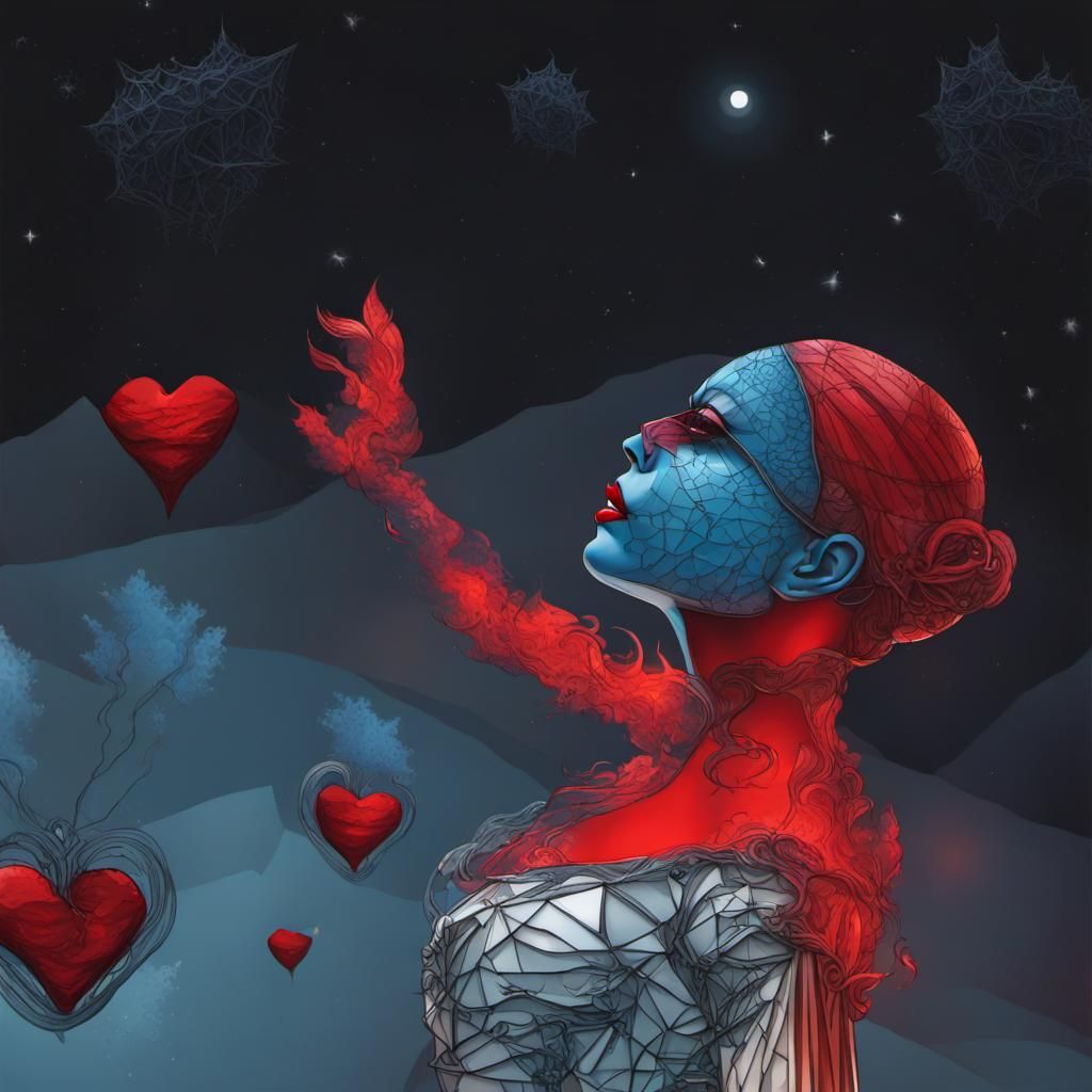 Hyperrealistic Blueberry Heart Fusion on Moon