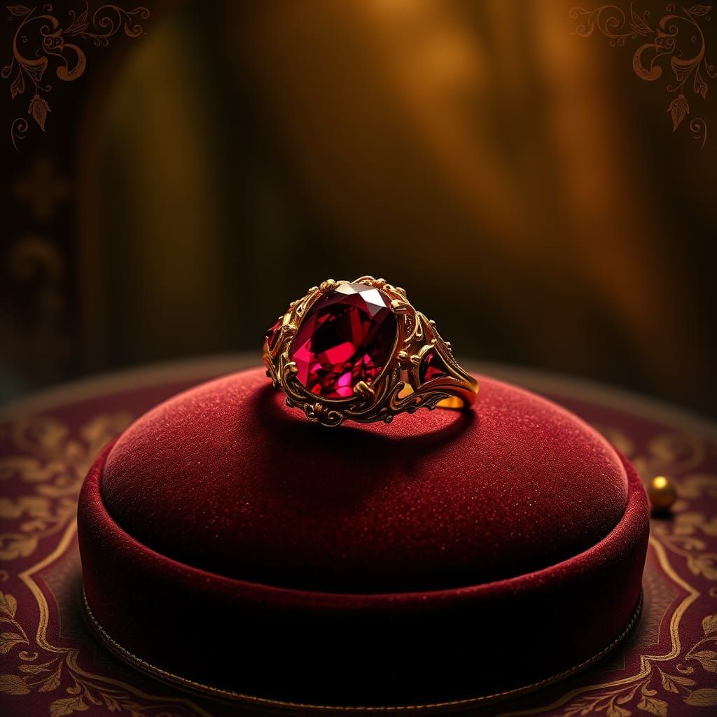 Ruby Ring on Velvet in Art Nouveau Style