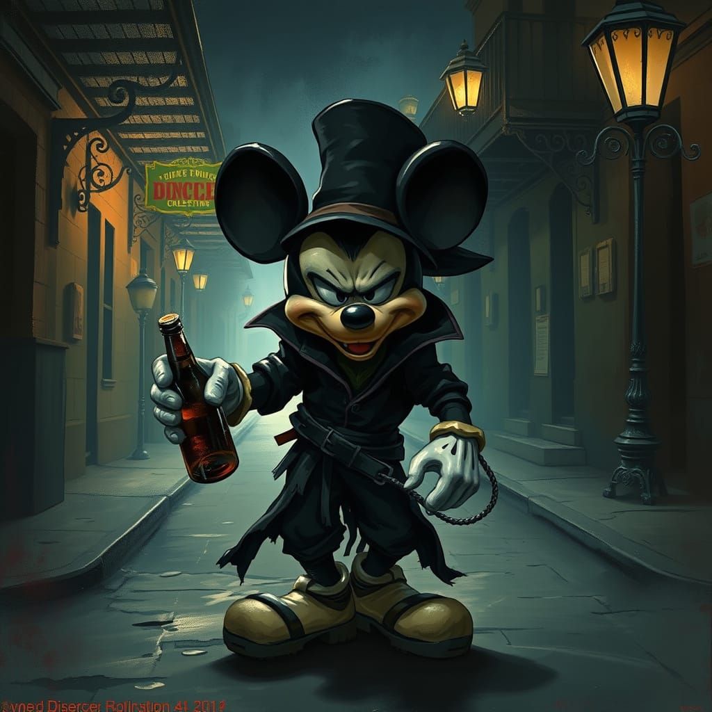 Mickey Mouse in Dark New Orleans Alleyway