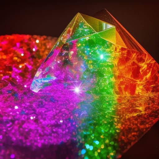 Rainbow Crystal with Glowing Light and Fire Sparks