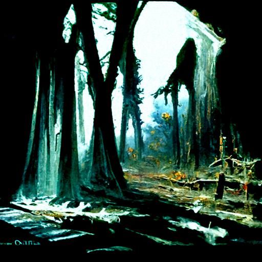 Eerie Haunted Forest Oil Painting
