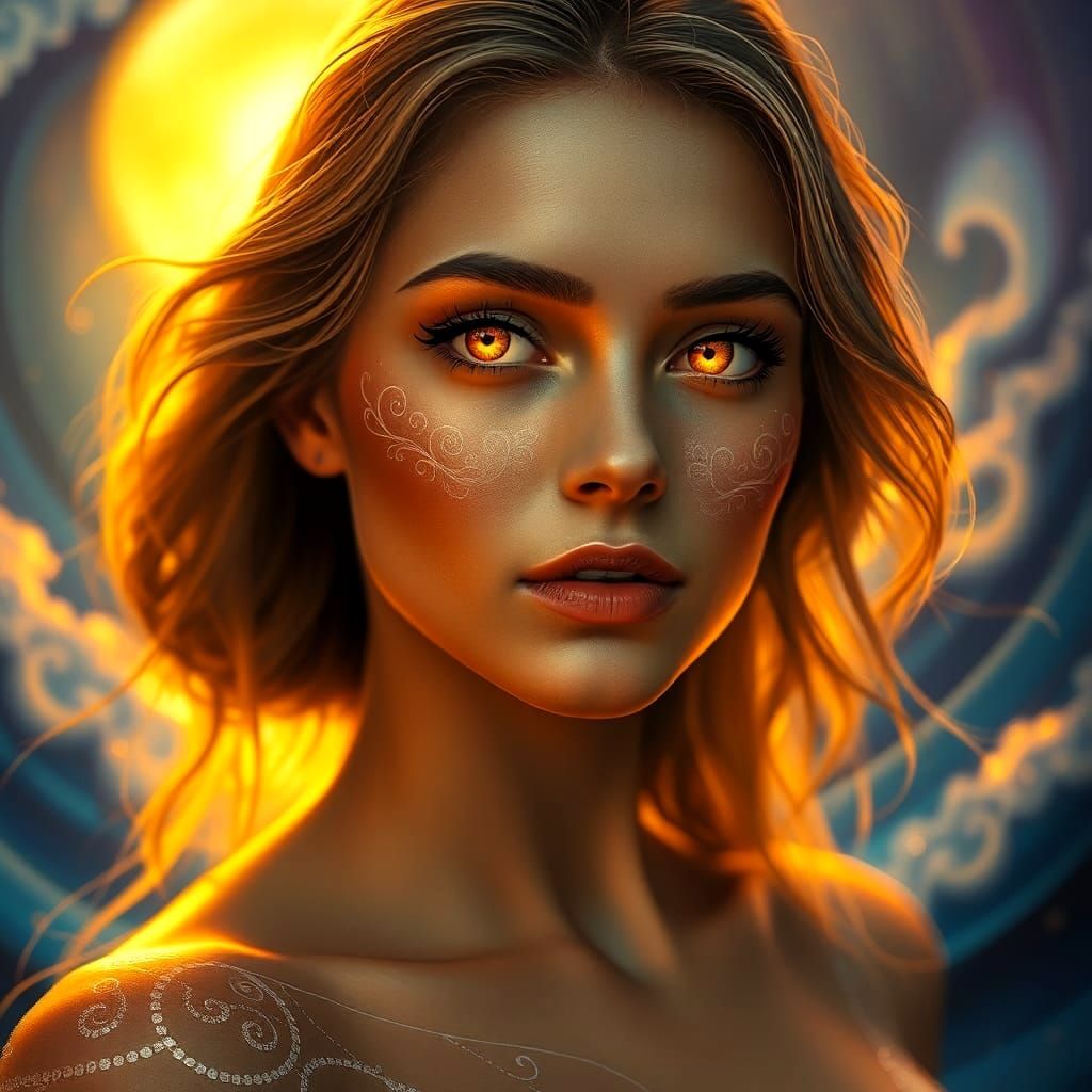 Ethereal Woman Bathed in Sunset's Golden Light