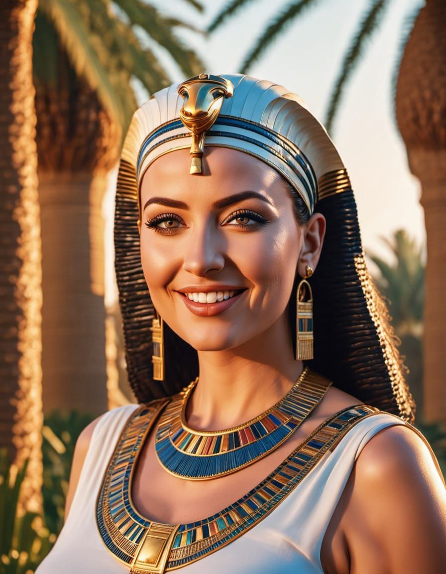 Stunning Ancient Egyptian Princess in Sunset Palace