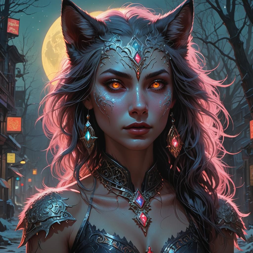 Beautiful Female Werewolf Portrait in Fantasy Style