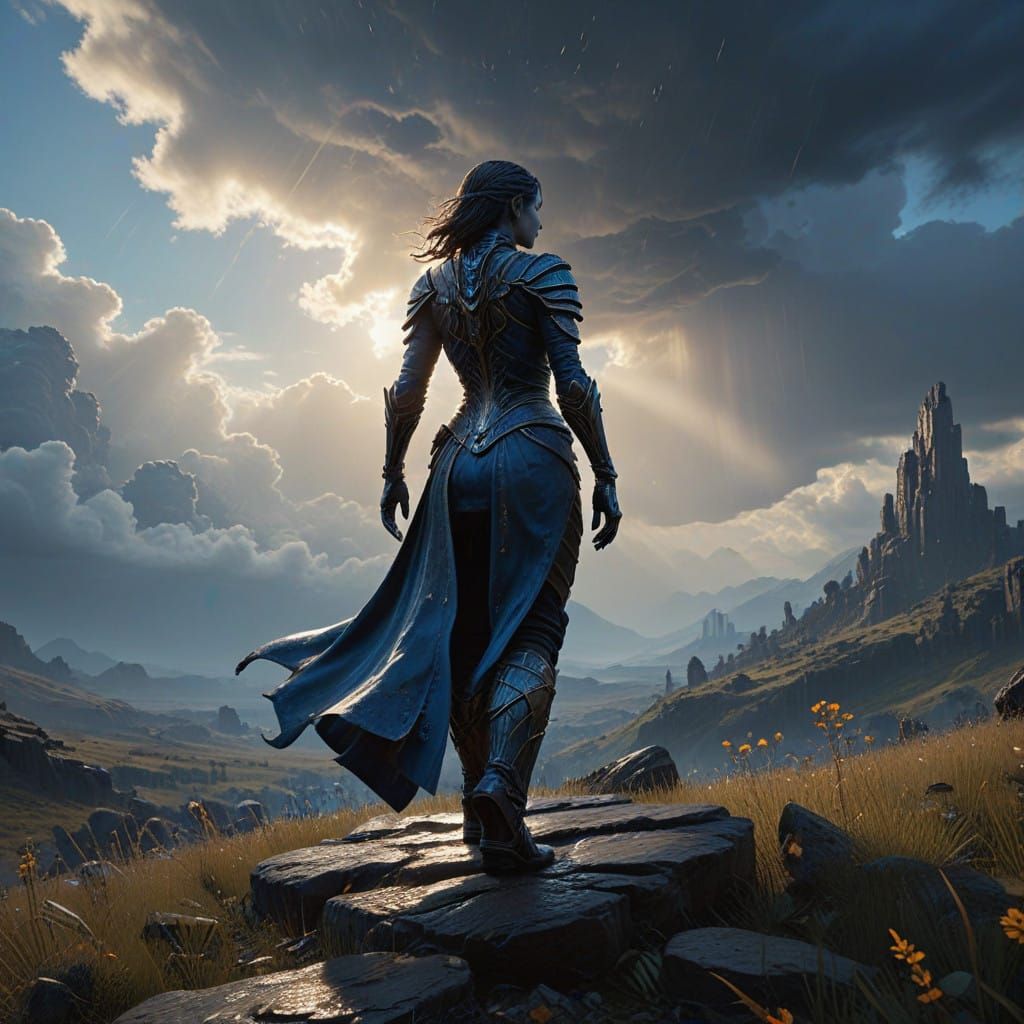 Mystical Landscape under a Vibrant Cobalt Blue Sky