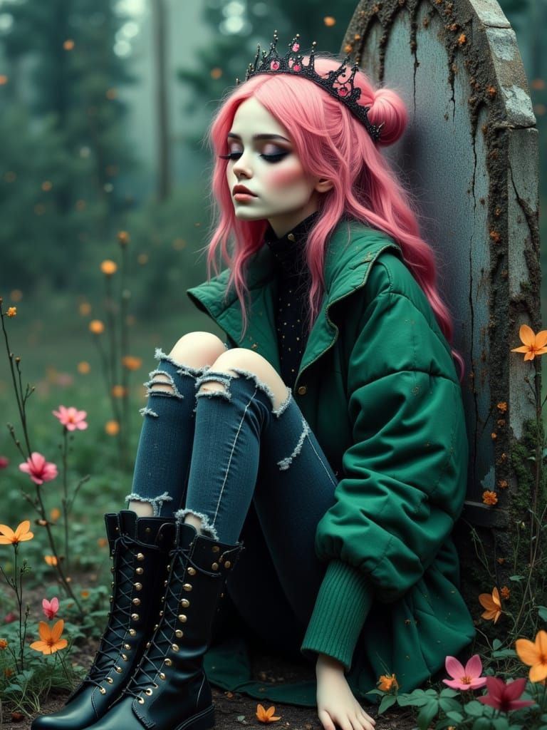 Melancholic Gothic Woman by Gravestone