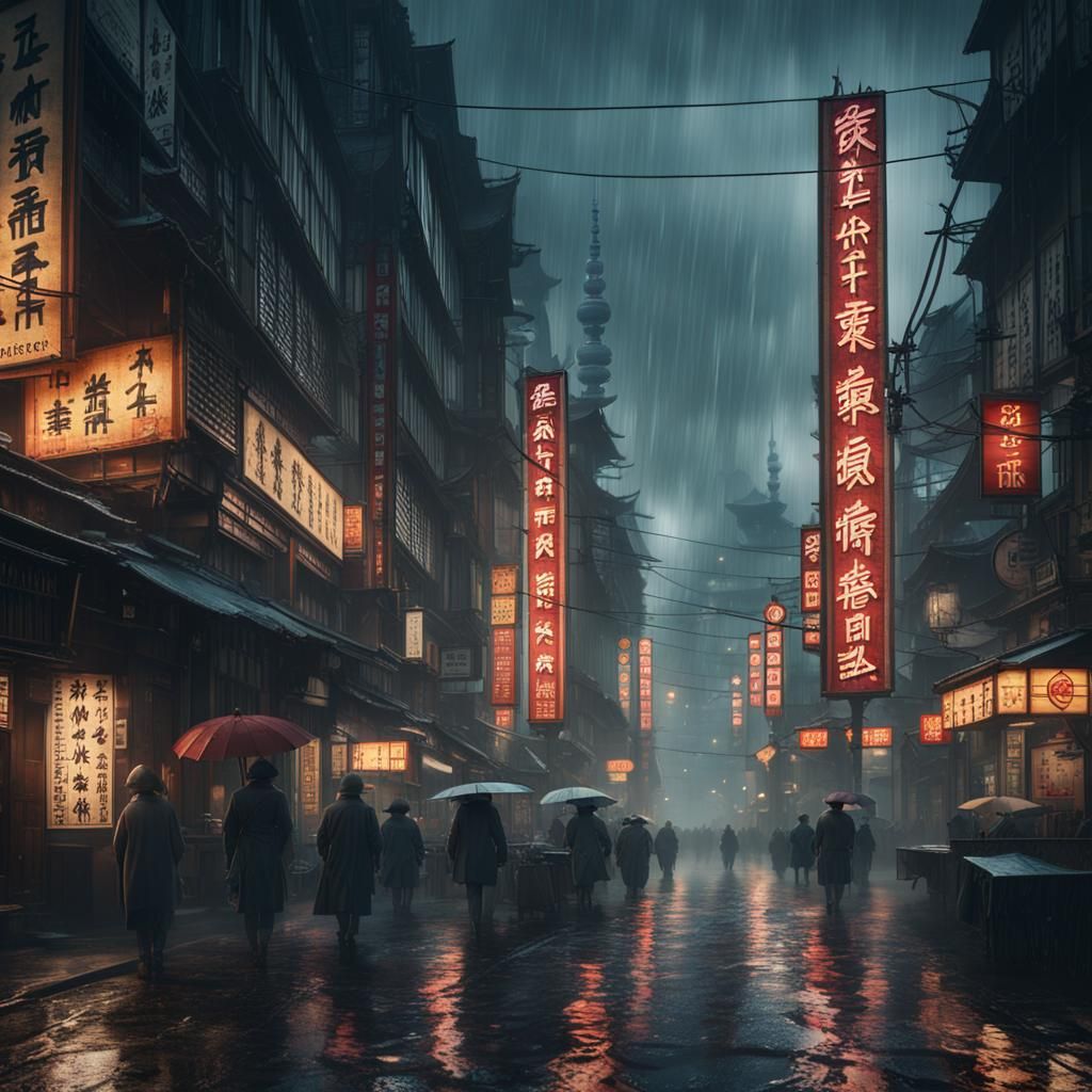 1950s Shanghai Monsoon in Wide Angle Poster Style
