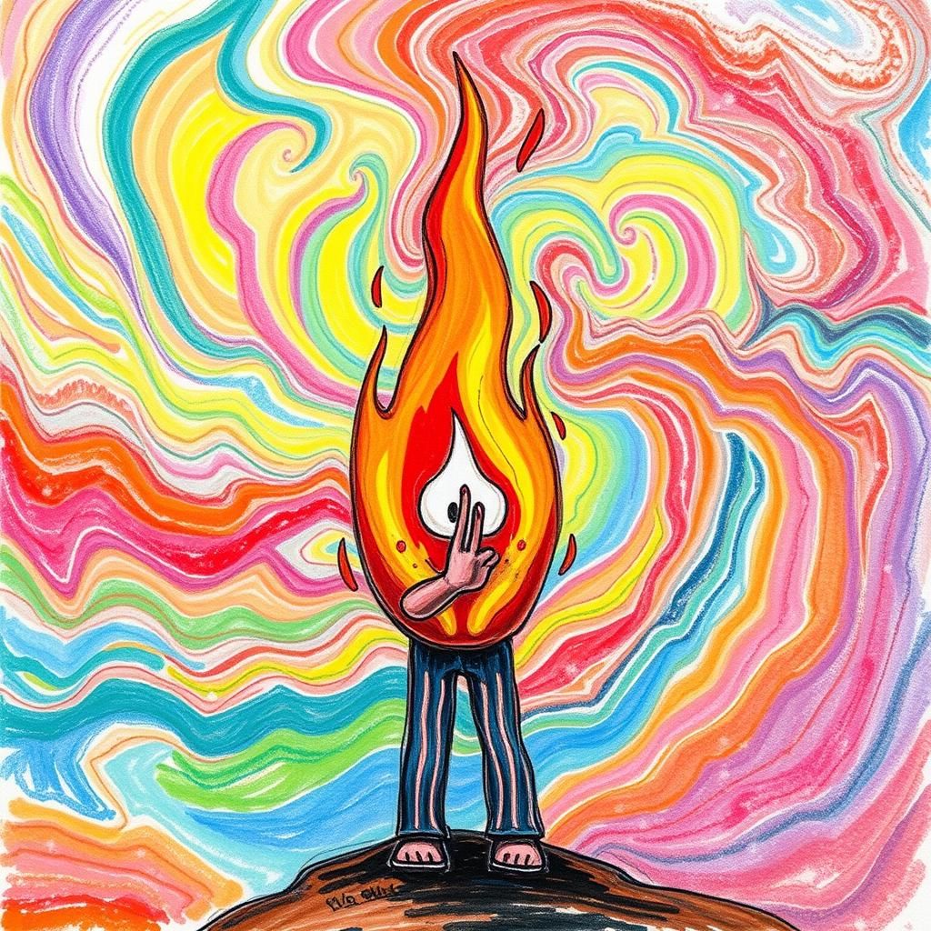Childlike Flame of Peace in Whimsical Drawing