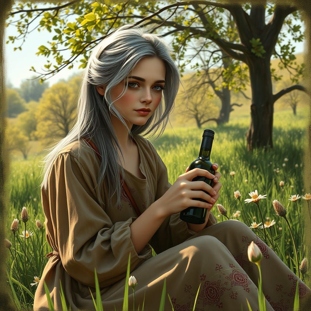 Ethereal Woman in a Vibrant Meadow