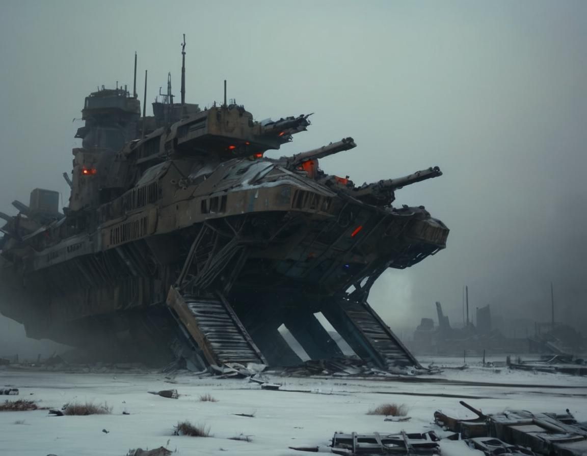 Ruins of a Battle-Scarred Zoid in a Fading Apocalypse